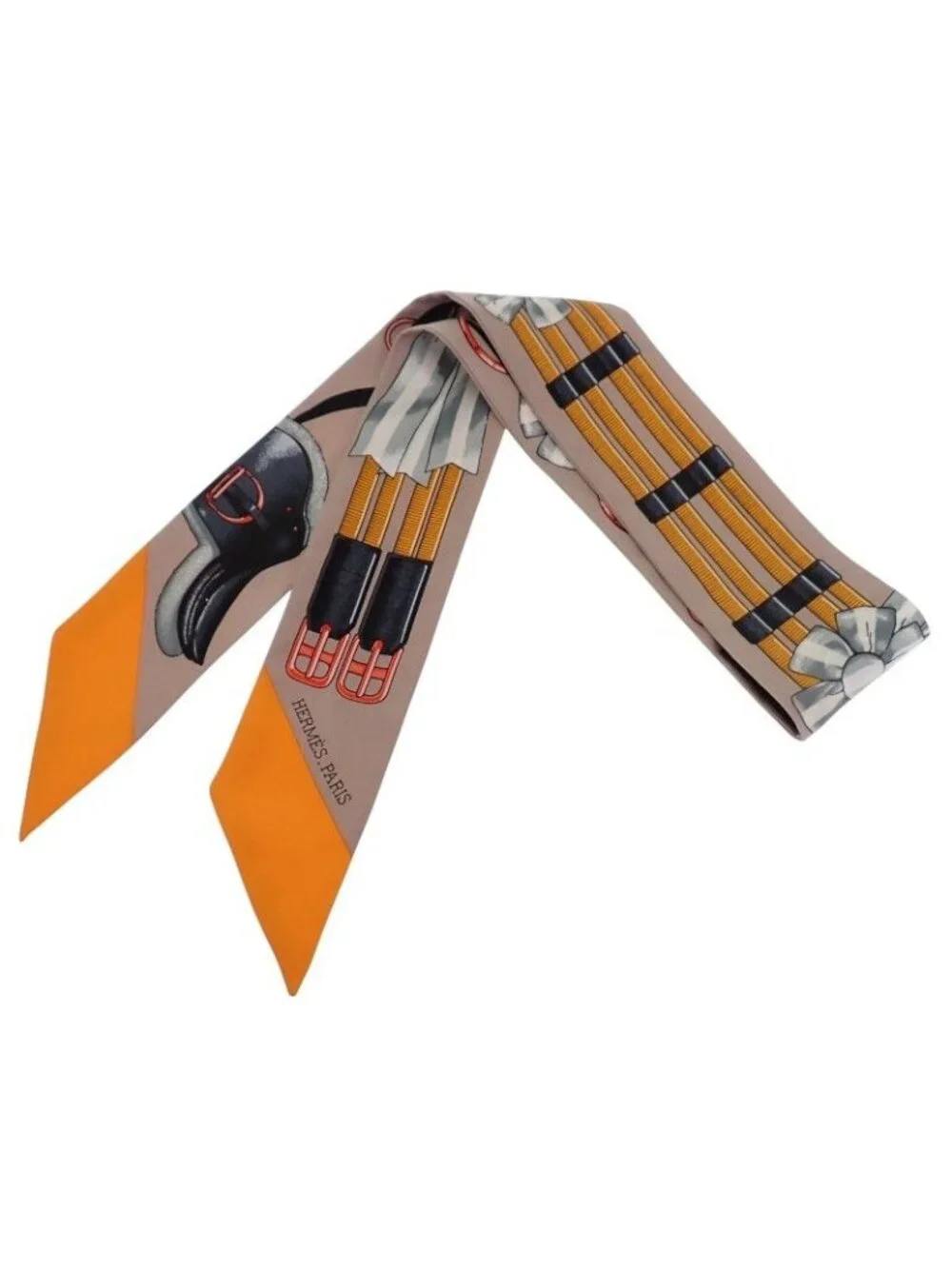 Hermes Twilly Jumping Scarf Silk Beige Sandals Orange Anthracite